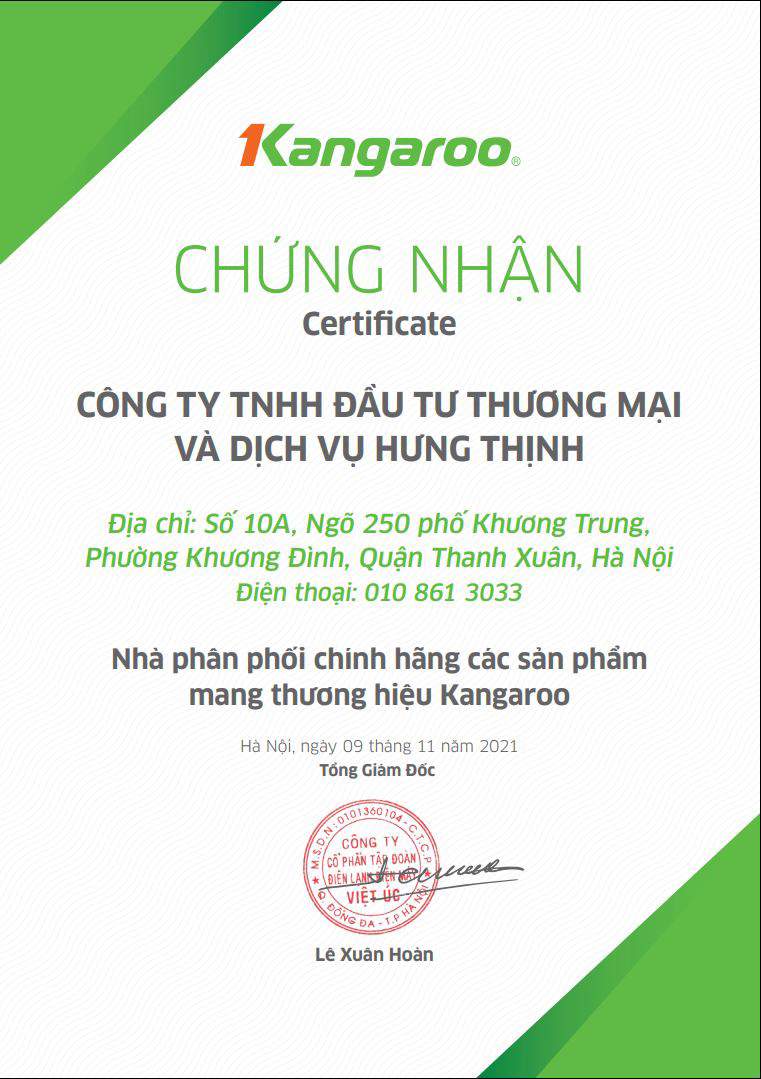 chứng nhận nhà phân phối chính hãng kangaroo